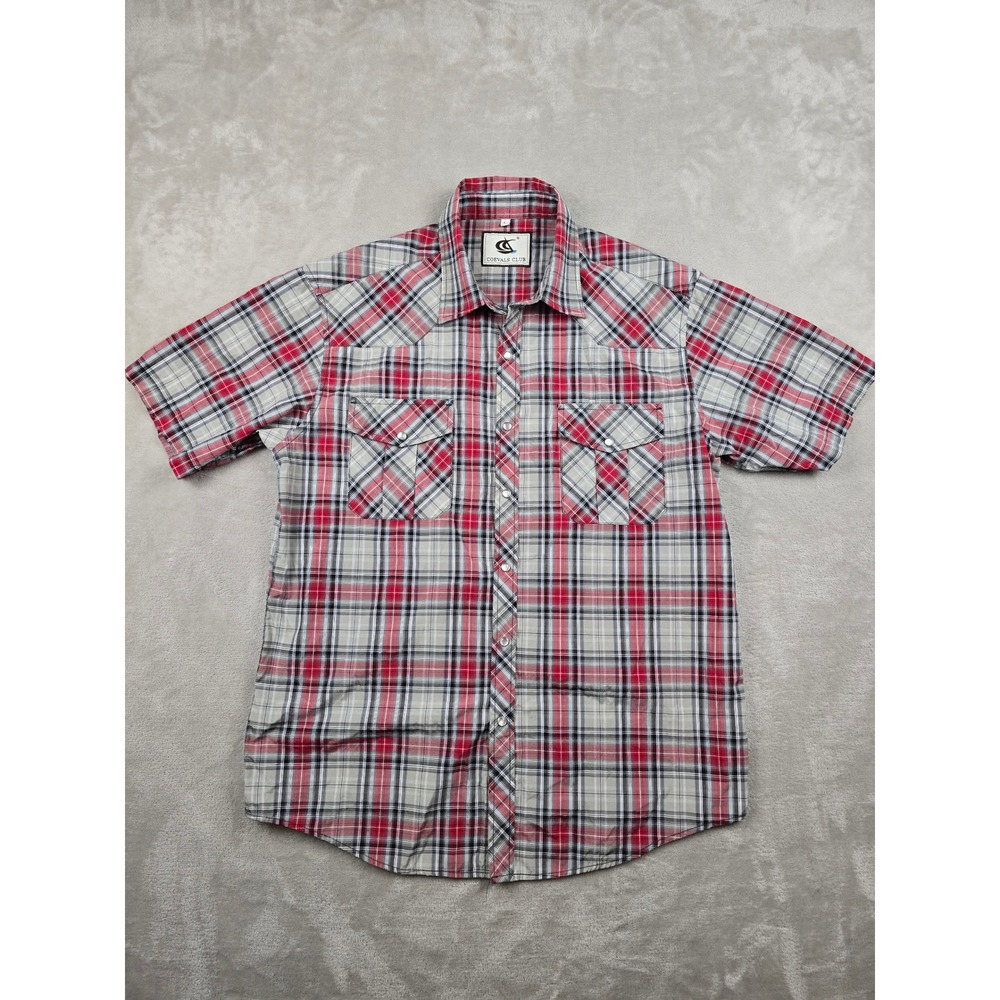Coevals Club Western Pearl Snap Shirt Mens Large Red Plaid Short Sleeve Cowboy